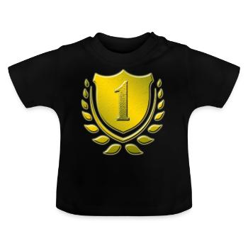 1 Jahr alt, 1. Geburtstag, 1. Platz, Sieger - Baby Bio-T-Shirt mit Rundhals - Schwarz - Vorne