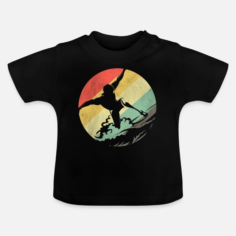 Surfeurs surfant - T-shirt bio col rond Bébé - noir