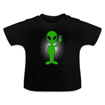 Alien Peacezeichen - Baby Bio-T-Shirt mit Rundhals - Schwarz - Vorne