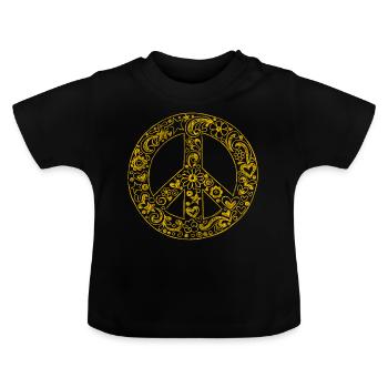 Friedensbewegung Peacezeichen Hippie Peace - Baby Bio-T-Shirt mit Rundhals - Schwarz - Vorne