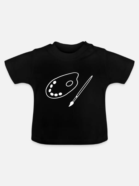 Pinsel mit Farbpalette - Baby Bio-T-Shirt mit Rundhals - Schwarz
