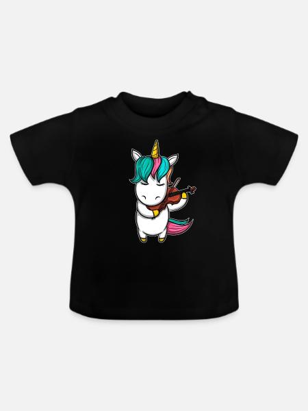 Einhorn Geige Streichinstrument - Baby Bio-T-Shirt mit Rundhals - Schwarz