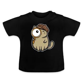 Detektiv Katze Lupe - Baby Bio-T-Shirt mit Rundhals - Schwarz - Vorne