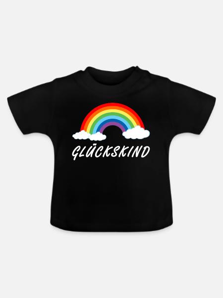Glückskind | Regenbogen Glück Kind - Baby Bio-T-Shirt mit Rundhals - Schwarz