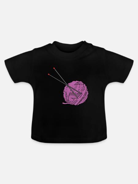 Pinkes Strickgarn - Baby Bio-T-Shirt mit Rundhals - Schwarz