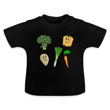 Glückliches Gemüse - Baby Bio-T-Shirt mit Rundhals - Schwarz - Vorne