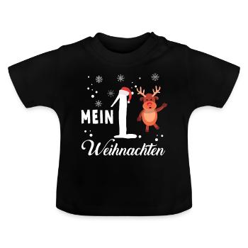 Mein erstes Weihnachten Baby Rentier - Baby Bio-T-Shirt mit Rundhals - Schwarz - Vorne