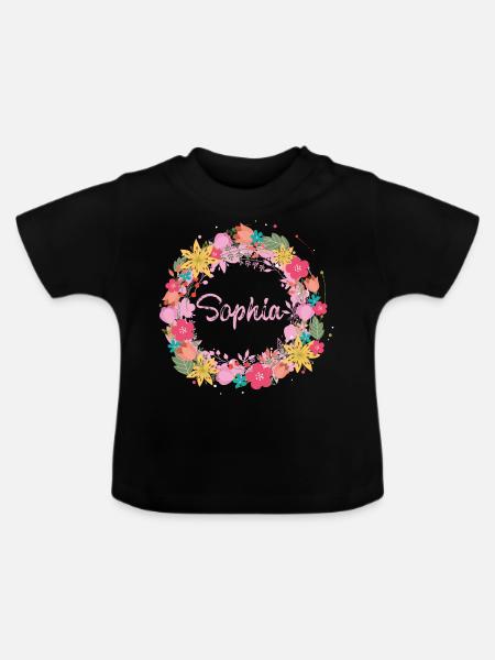 sohia,blumen,blumenkranz,floral,illustration - Baby Bio-T-Shirt mit Rundhals - Schwarz