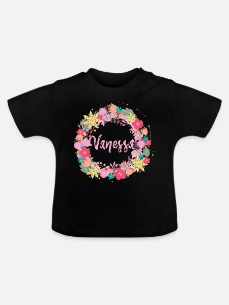 Vanessa,,blumen,blumenkranz,floral,illustration - Baby Bio-T-Shirt mit Rundhals - Schwarz