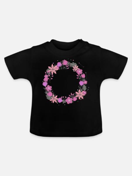 leer,blumen,blumenkranz,floral,illustration,pink - Baby Bio-T-Shirt mit Rundhals - Schwarz