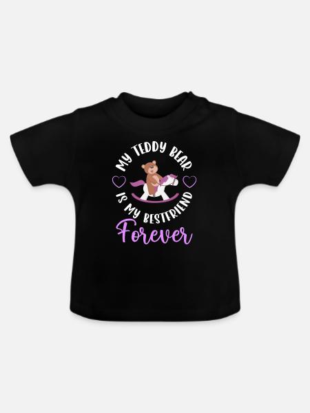 Teddy Kind Süß Stofftier - Baby Bio-T-Shirt mit Rundhals - Schwarz