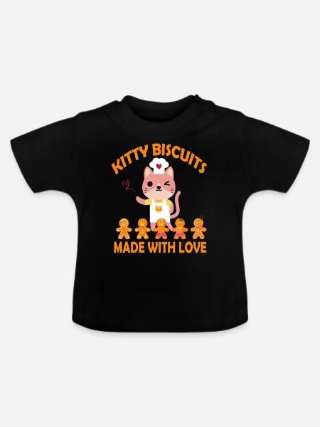 Kitty Biscuits Made With Love - Baby Bio-T-Shirt mit Rundhals - Schwarz