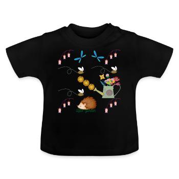 Igel Schnecke Libelle bunter Garten Geschenkidee - Baby Bio-T-Shirt mit Rundhals - Schwarz - Vorne