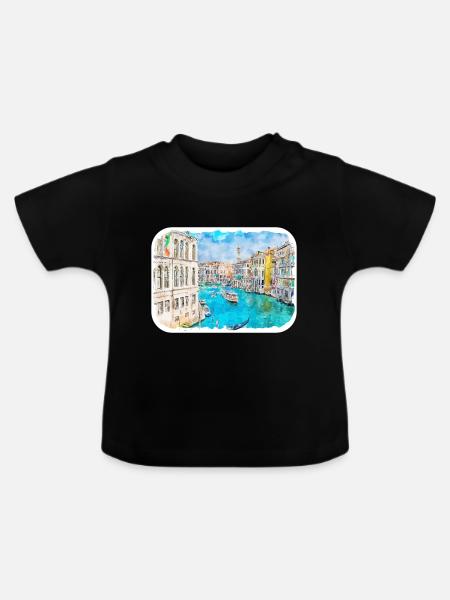 Venedig Italien Aquarellskizze - Baby Bio-T-Shirt mit Rundhals - Schwarz