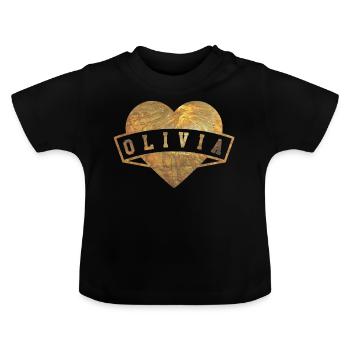 Olivia Hearts Gold - Baby Organic T-Shirt with Round Neck - black - Front