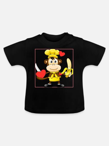 Bananen Affe kocht - Baby Bio-T-Shirt mit Rundhals - Schwarz