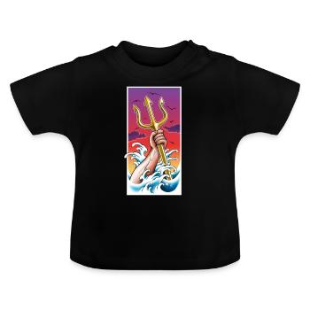 Poseidon Meeresgott unter Wasser mit Dreizack in der Hand - Baby Bio-T-Shirt mit Rundhals - Schwarz - Vorne