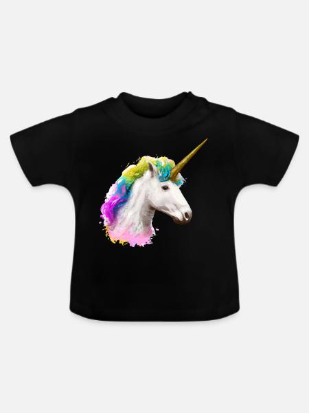 Farbenfrohes Einhorn - Baby Bio-T-Shirt mit Rundhals - Schwarz