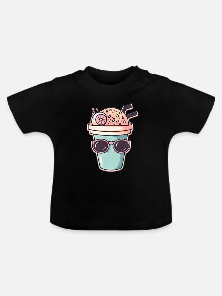 Kaffeebecher Sonnenbrille Topping - Baby Bio-T-Shirt mit Rundhals - Schwarz