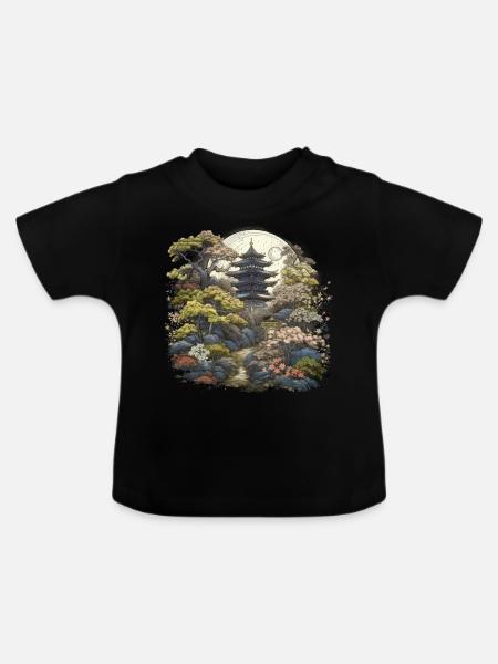Bonsai - Japanischer Garten - Baby Bio-T-Shirt mit Rundhals - Schwarz