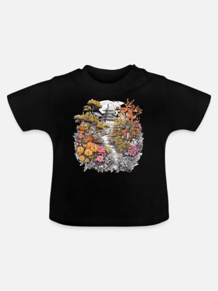 Bonsai - Japanischer Garten - Baby Bio-T-Shirt mit Rundhals - Schwarz