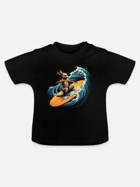 Surfing kangaroo - Baby Bio-T-Shirt mit Rundhals - Schwarz