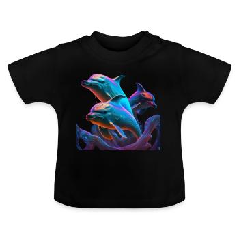 Blue dolphin playing - Baby Organic T-Shirt with Round Neck - black - Front