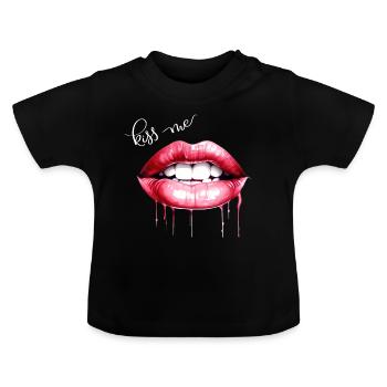 Kiss Me Lippen Kussmund Geschenk - Baby Bio-T-Shirt mit Rundhals - Schwarz - Vorne