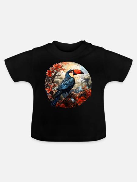 Toucan retro style - Baby Bio-T-Shirt mit Rundhals - Schwarz