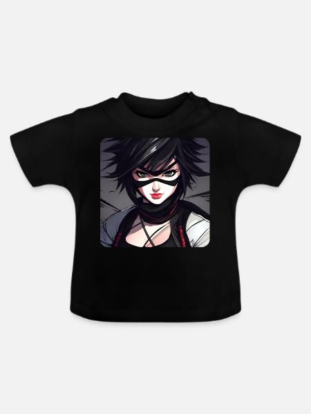 Anime Ninja Mädchen - Baby Bio-T-Shirt mit Rundhals - Schwarz