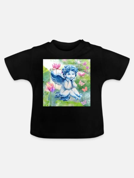 Engel und Schmetterlinge - Baby Bio-T-Shirt mit Rundhals - Schwarz