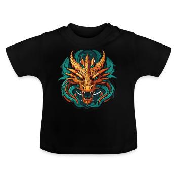 Dragon head sticker design - Baby Organic T-Shirt with Round Neck - black - Front