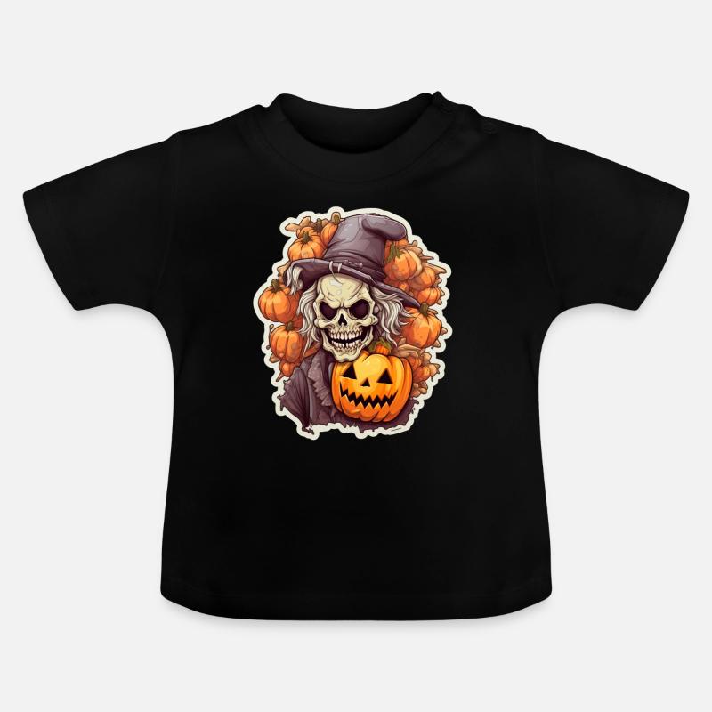 Sorcière avec des amis citrouilles - T-shirt bio col rond Bébé - noir