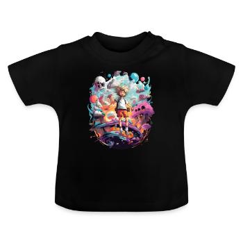 Anime Character Endteckt neue Bunte Welten - Baby Bio-T-Shirt mit Rundhals - Schwarz - Vorne