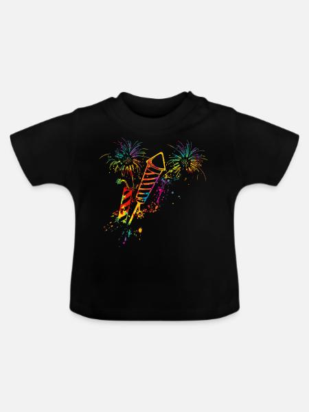 Retro Feuerwerk Raketen - Baby Bio-T-Shirt mit Rundhals - Schwarz