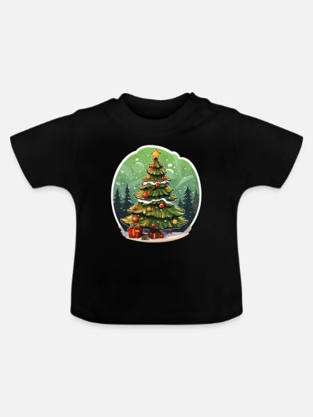 Weihnachtsbaum - Baby Bio-T-Shirt mit Rundhals - Schwarz
