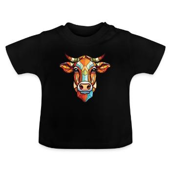 Cow Colorful Watercolor Animal Pet Illustration - Baby Organic T-Shirt with Round Neck - black - Front