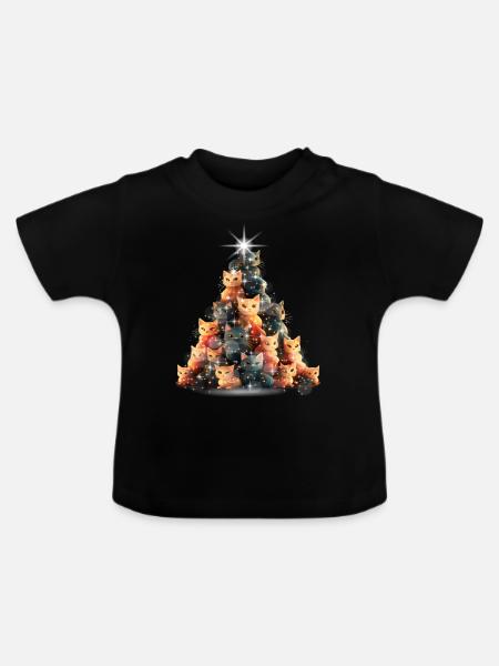 Funkelnder Katzenbaum - Baby Bio-T-Shirt mit Rundhals - Schwarz