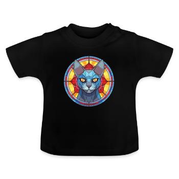 Illustration d’aquarelle colorée de chat bleu russe - T-shirt bio col rond Bébé - noir - Devant