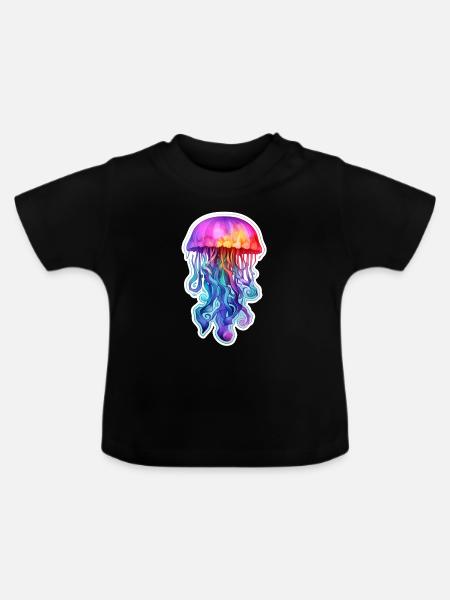 Bunte Qualle - Baby Bio-T-Shirt mit Rundhals - Schwarz