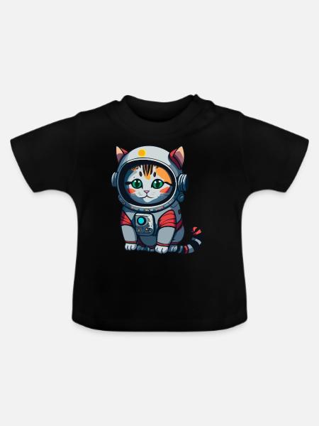 Cyberpunk Astrokatze - Baby Bio-T-Shirt mit Rundhals - Schwarz