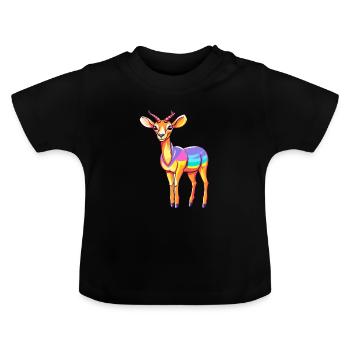 Impala Buntes Aquarell Cartoon Kawaii Tier - Baby Bio-T-Shirt mit Rundhals - Schwarz - Vorne