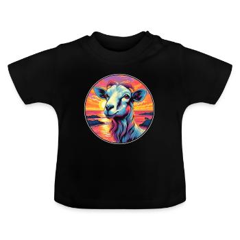 Goat Colorful Watercolor Cartoon Kawaii Animal - Baby Organic T-Shirt with Round Neck - black - Front