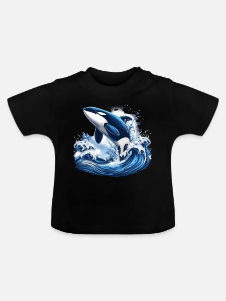 Blauer Orca - Baby Bio-T-Shirt mit Rundhals - Schwarz