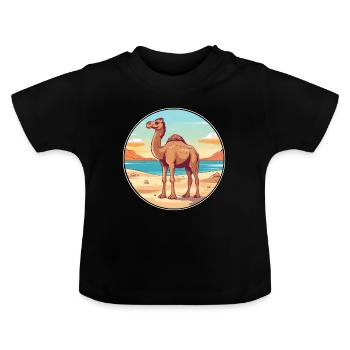 Camel Watercolor Cartoon Kawaii Clipart Animal - Baby Organic T-Shirt with Round Neck - black - Front
