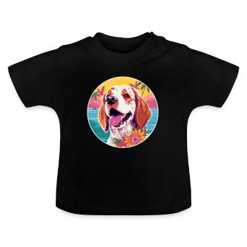 Clumber Spaniel Dog Breed Colorful Cartoon Waterco - Baby Organic T-Shirt with Round Neck - black - Front