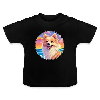 Deutsche Spitz Hunderasse bunte Karikatur Aquarell - Baby Bio-T-Shirt mit Rundhals - Schwarz - Vorne