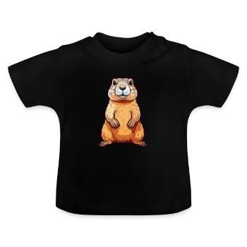 Gopher kleurrijke aquarel Cartoon Kawaii dier - Baby biologisch T-shirt met ronde hals - zwart - Voor
