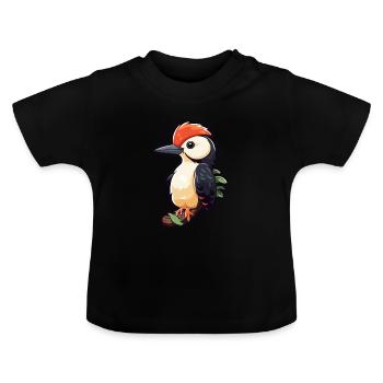 Pic mignon dessin animé kawaii aquarelle Animal P - T-shirt bio col rond Bébé - noir - Devant