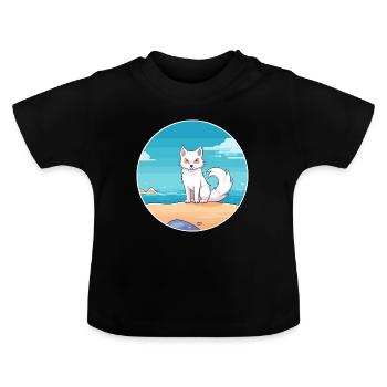 Arktisfuchs Aquarell Cartoon Kawaii Clipart Haustier - Baby Bio-T-Shirt mit Rundhals - Schwarz - Vorne